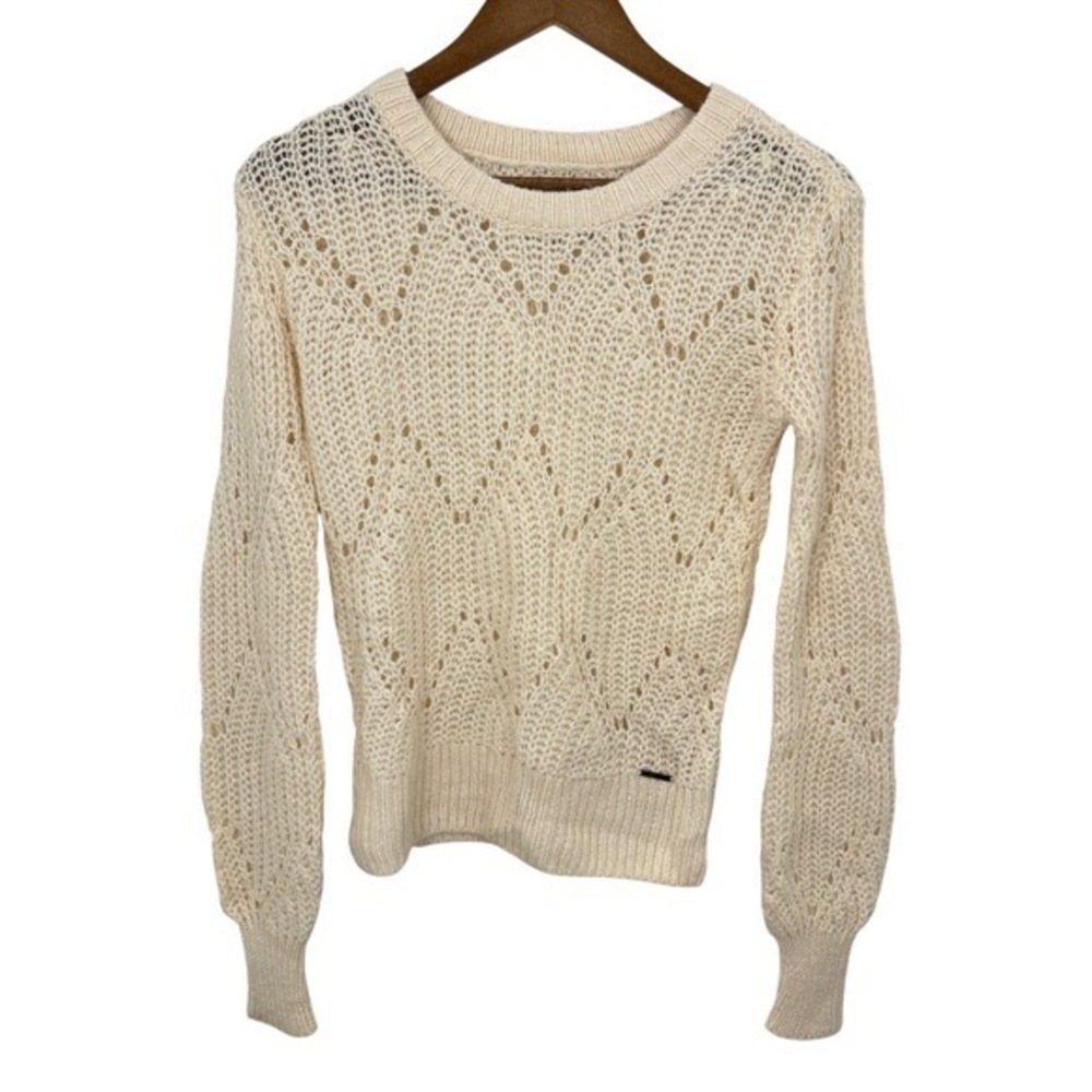 Abercrombie & Fitch Cream Open Knit Sweater Crochet Lace Detail Size XS Delicate
